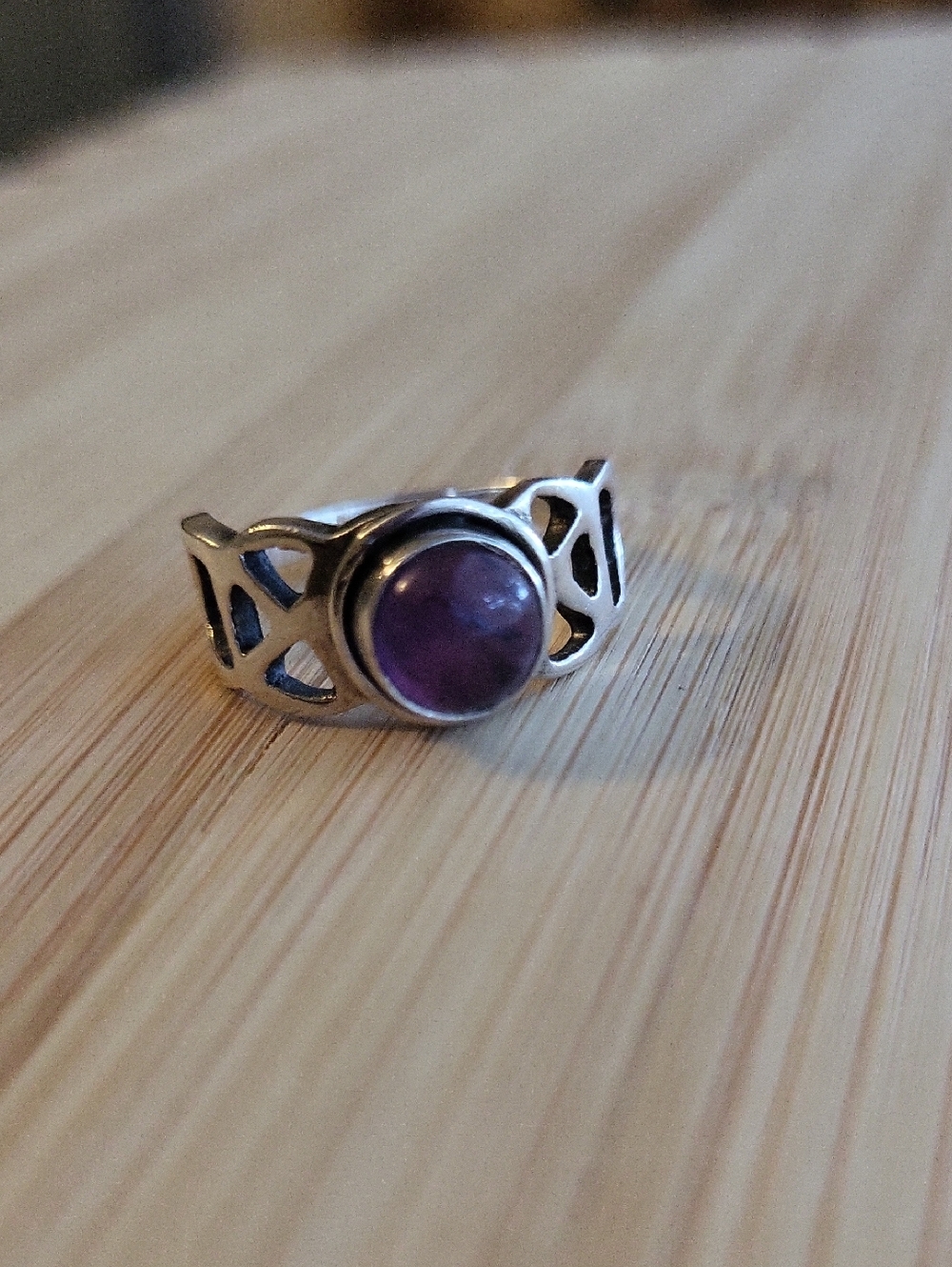 Sterling  Amethyst Cabochon "Triple Moon" Ring